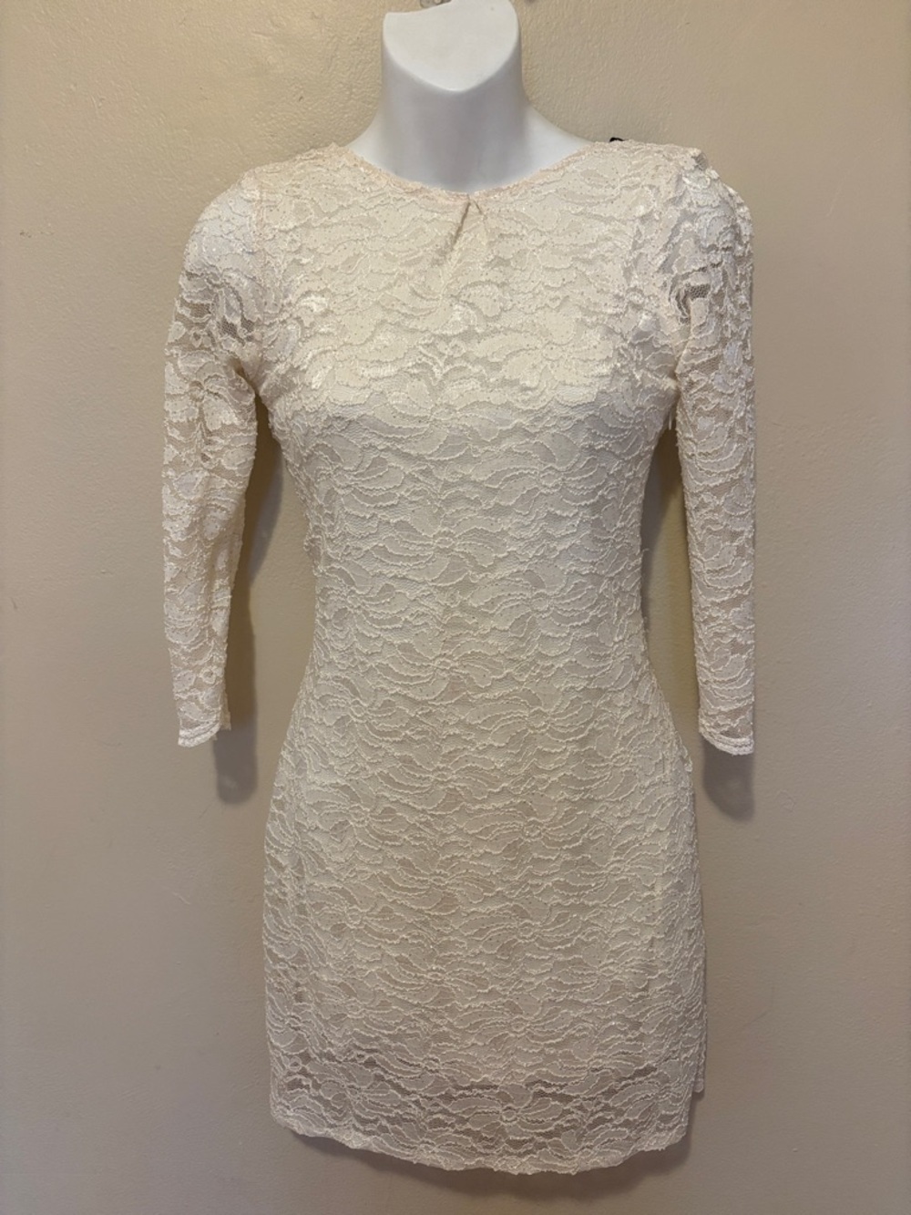 Elegant Ivory Lace Long-Sleeve Sheath Dress